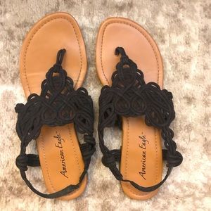 American Eagle AEO Macrame Sandals Black